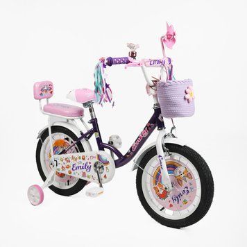 Велосипед 16" дюймов 2-х колесный "Corso" Emily ML-64522 (1) корзина, украшения, ручной тормоз, колокольчик, дополнительные колеса 188190 фото