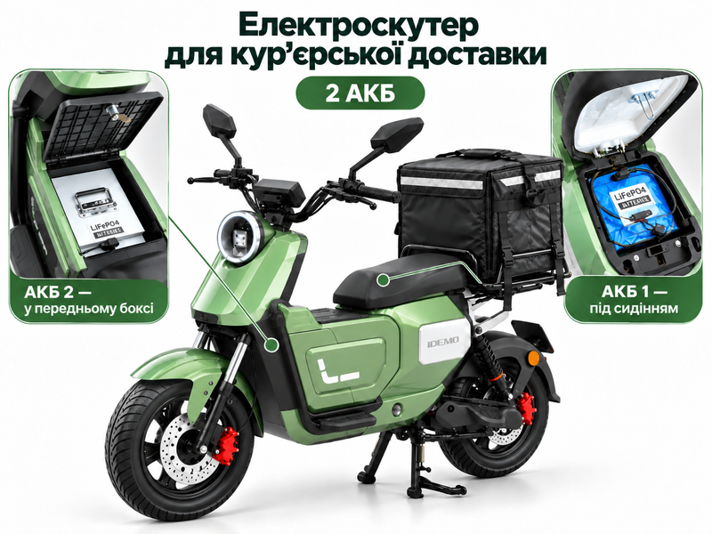 Электроскутер IDemo Trakker DUAL BATTERY DG150-LFP, двигун 1500W, LiFePO4 (60V 30Ah + 60V 20Ah) 1 SCO-00012970-28LFP фото