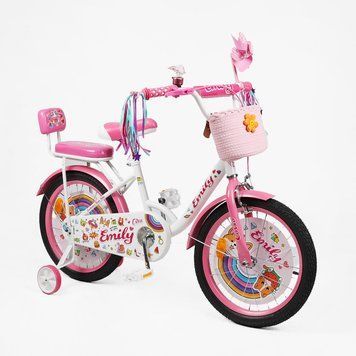 Велосипед 18" дюймов 2-х колесный "Corso" Emily ML-30174 (1) корзина, украшения, ручной тормоз, колокольчик, дополнительные колеса 188186 фото